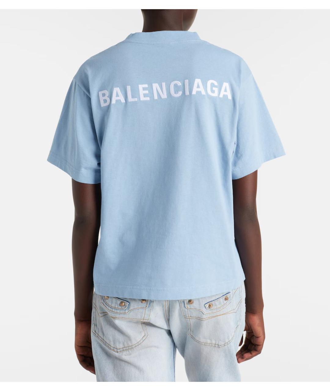 BALENCIAGA Голубая хлопковая футболка, фото 8