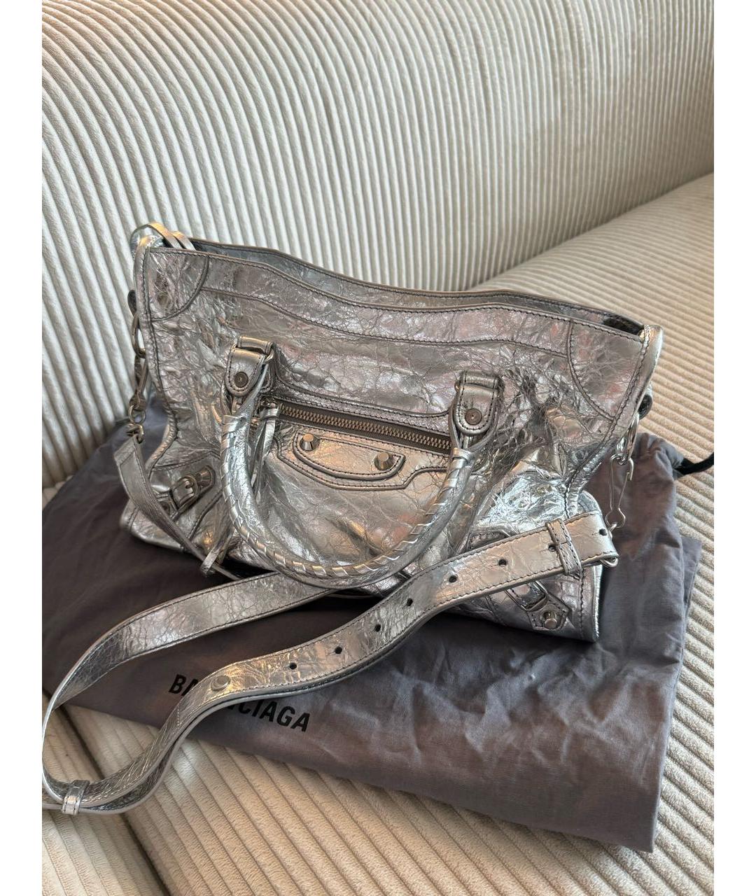 BALENCIAGA Серебряная кожаная сумка через плечо, фото 8