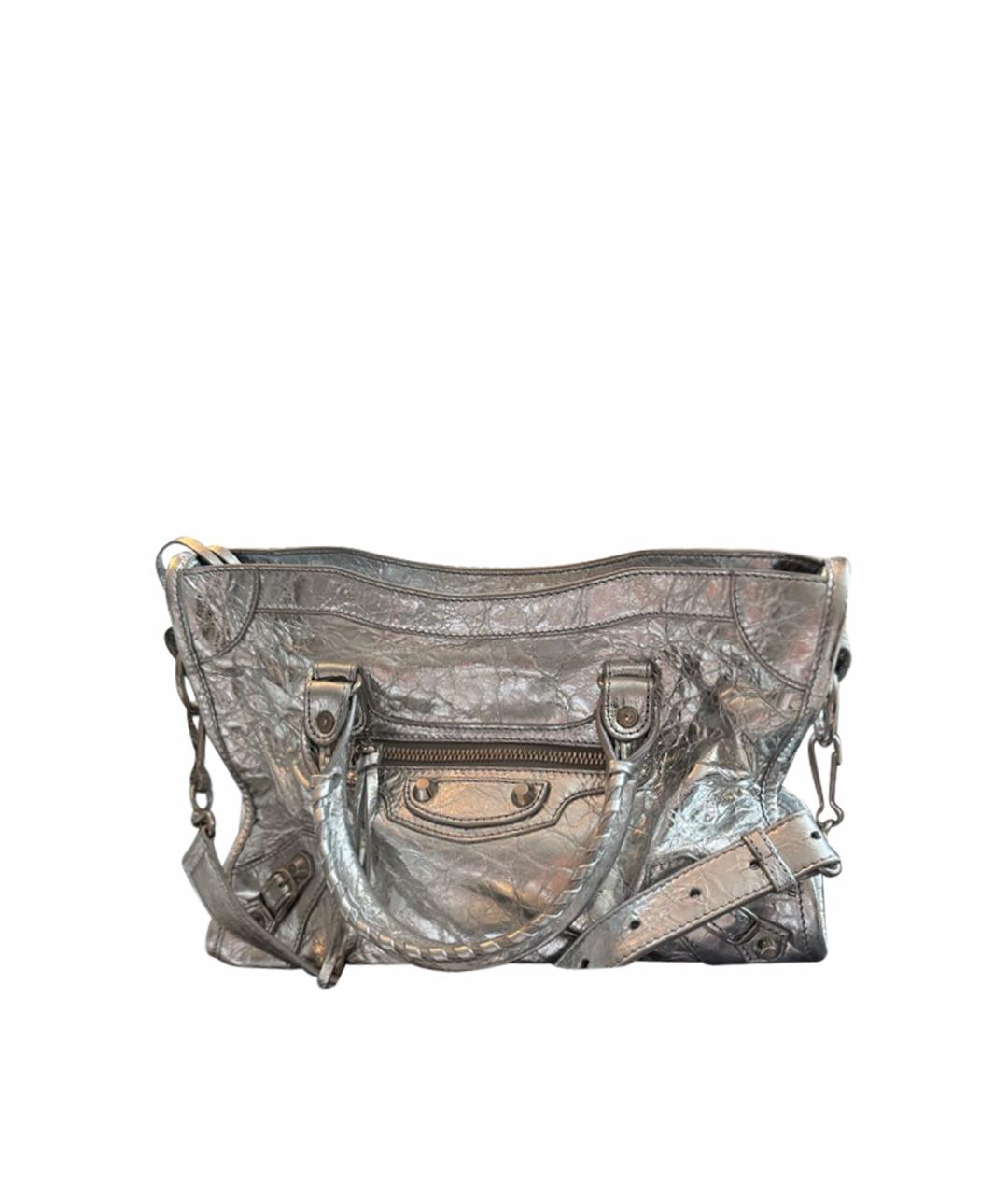 BALENCIAGA Серебряная кожаная сумка через плечо, фото 1