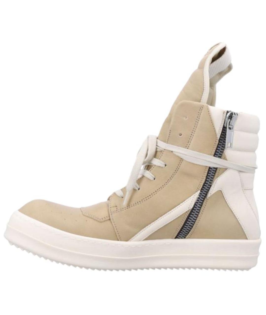 RICK OWENS Бежевые кожаные высокие кроссовки / кеды, фото 2
