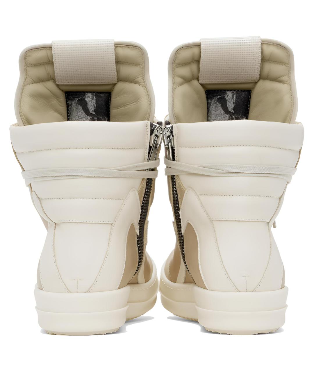 RICK OWENS Бежевые кожаные высокие кроссовки / кеды, фото 5