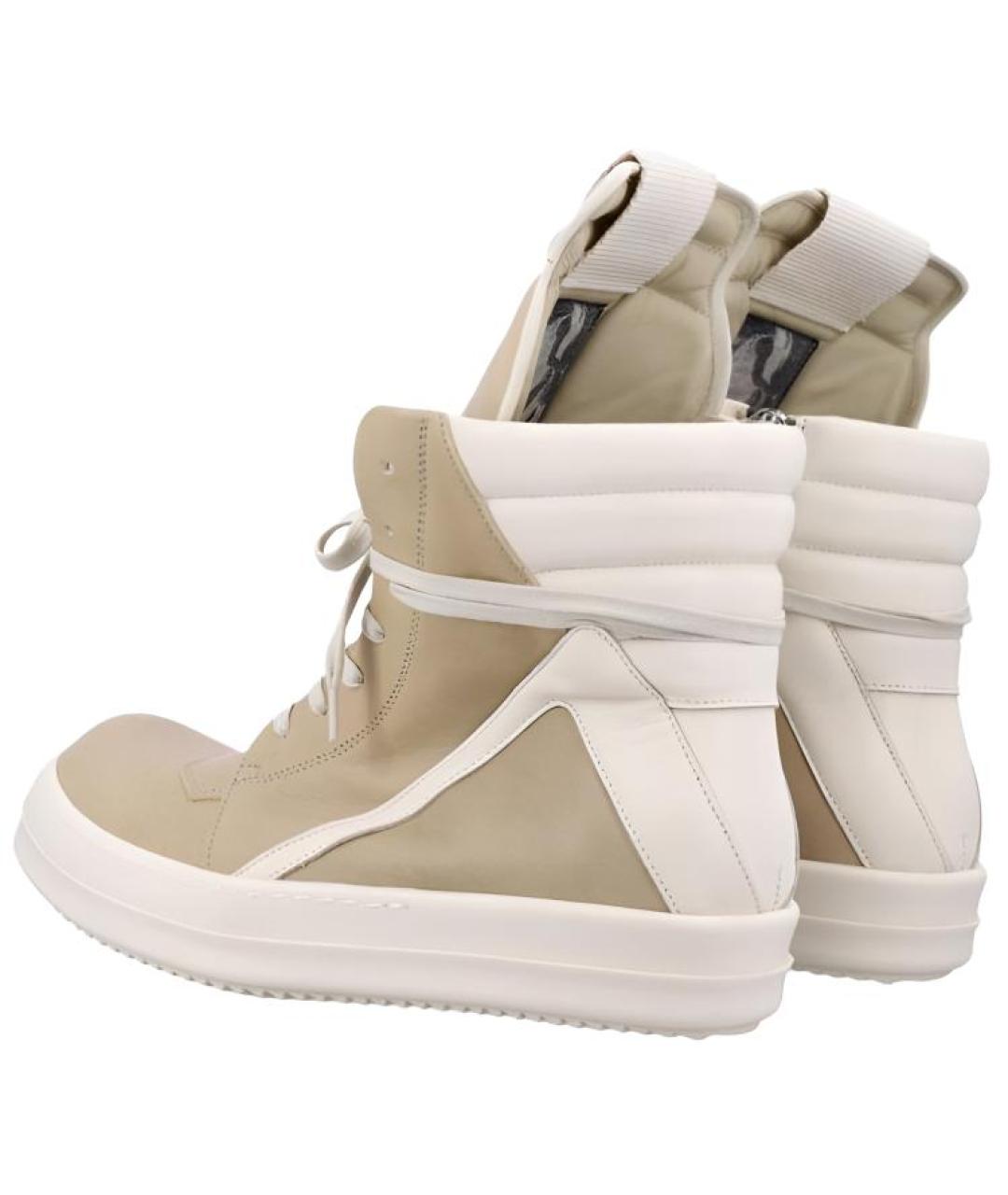 RICK OWENS Бежевые кожаные высокие кроссовки / кеды, фото 4