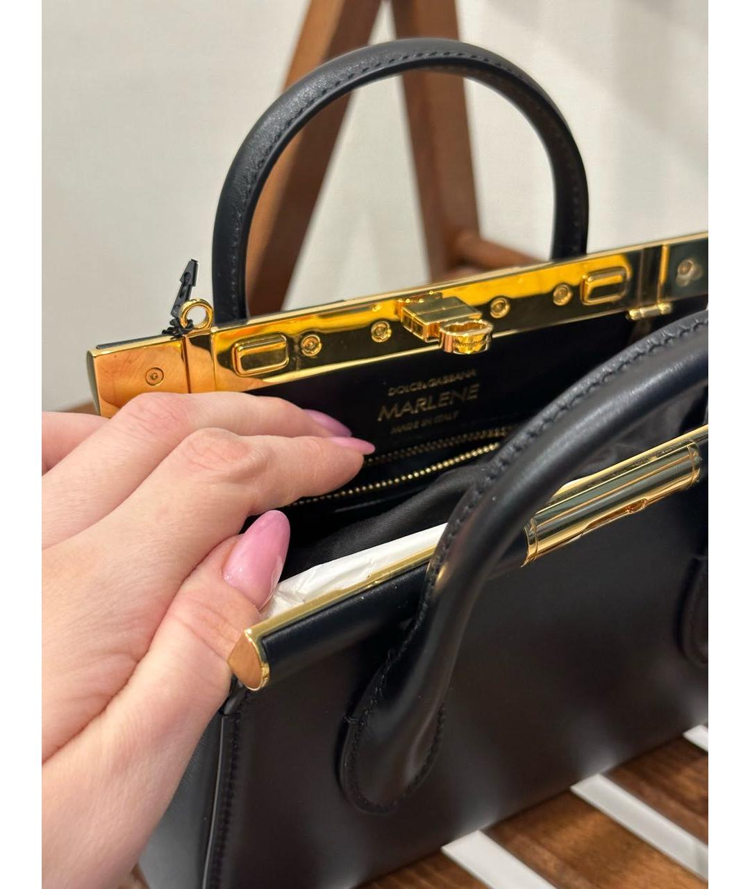 DOLCE&GABBANA Черная кожаная сумка тоут, фото 8