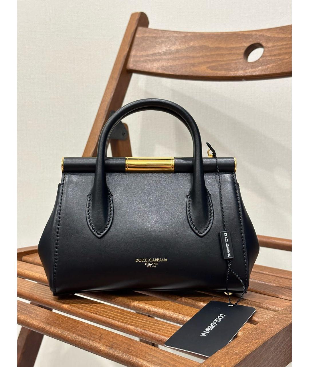 DOLCE&GABBANA Черная кожаная сумка тоут, фото 3