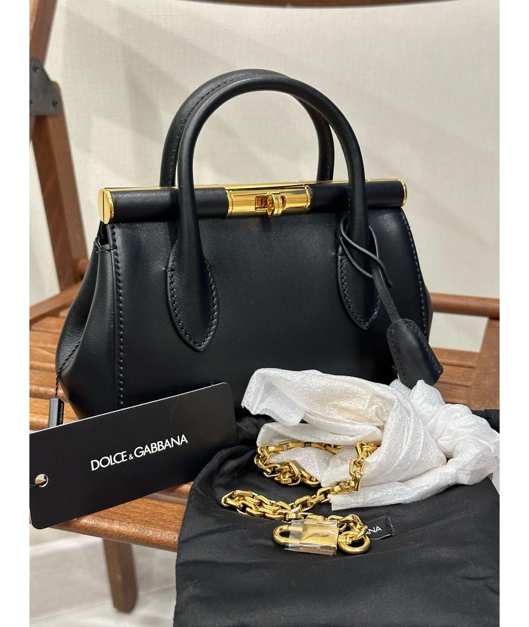 DOLCE&GABBANA Черная кожаная сумка тоут, фото 6