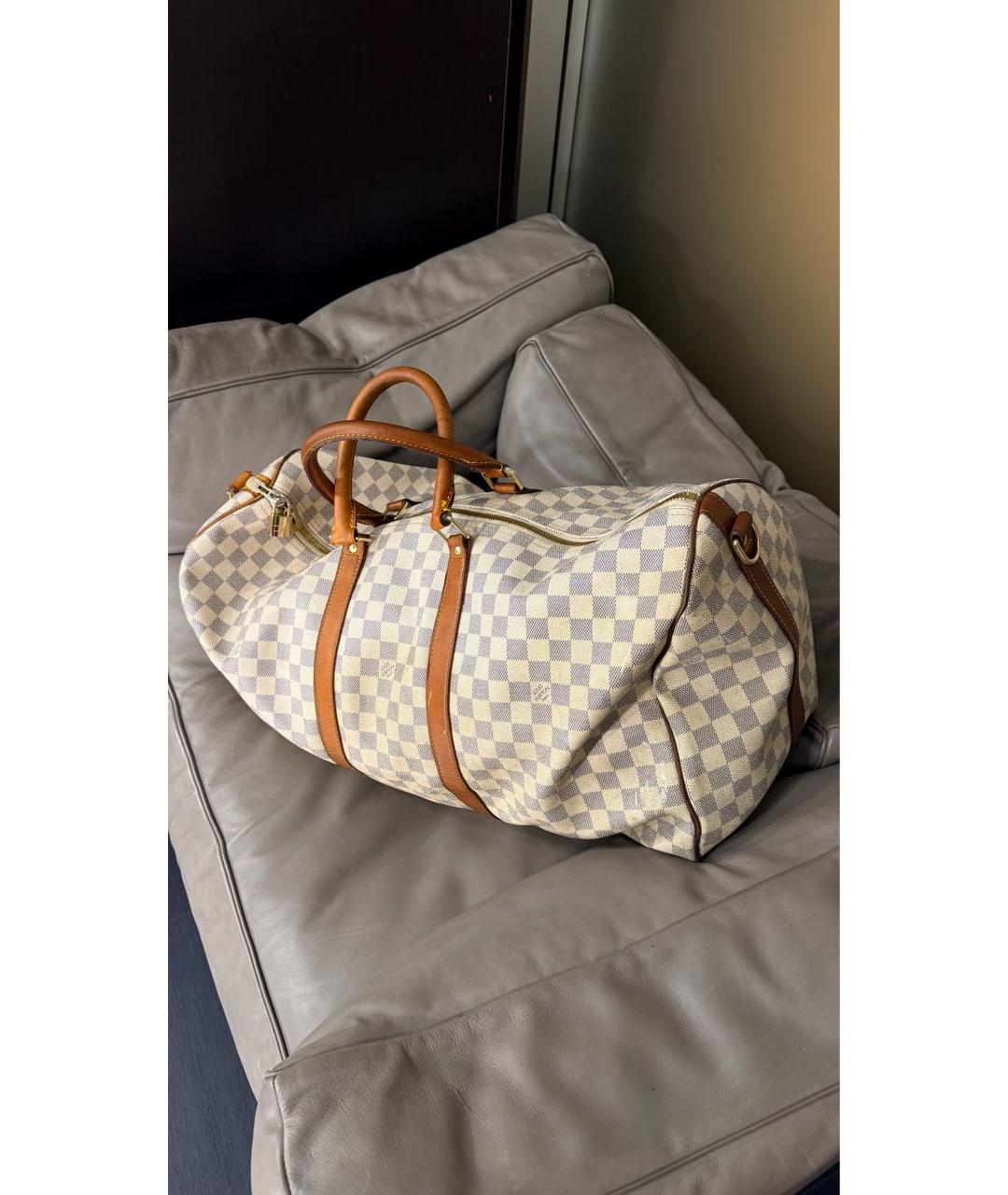 LOUIS VUITTON Белая кожаная дорожная/спортивная сумка, фото 4