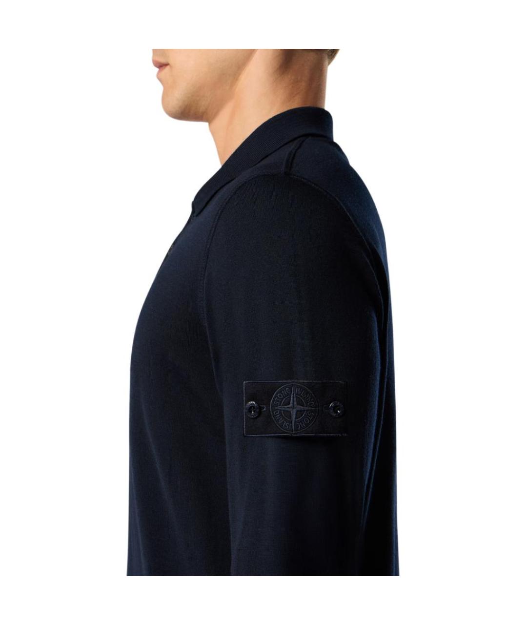STONE ISLAND Темно-синее поло с длинным рукавом, фото 5