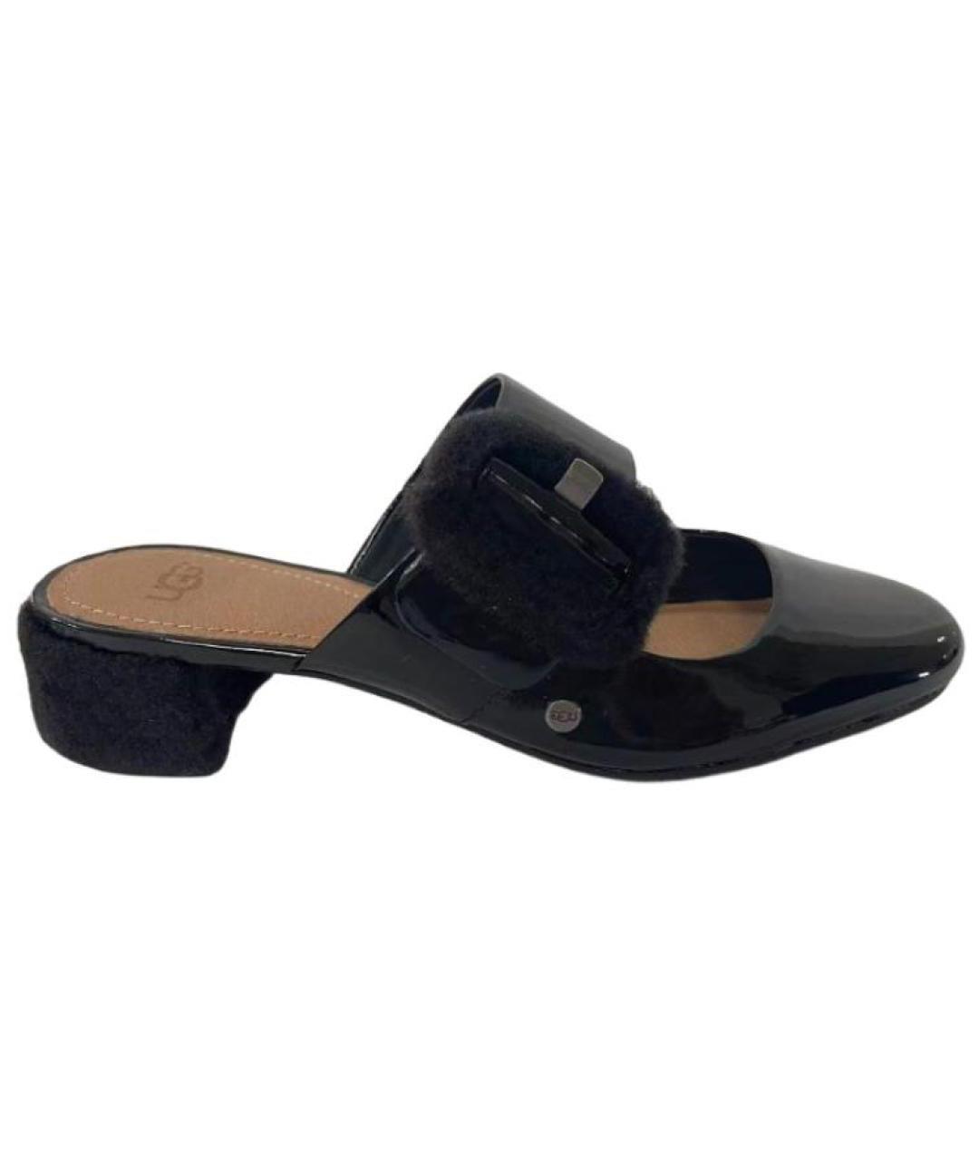 UGG AUSTRALIA Черные кожаные мюли, фото 1
