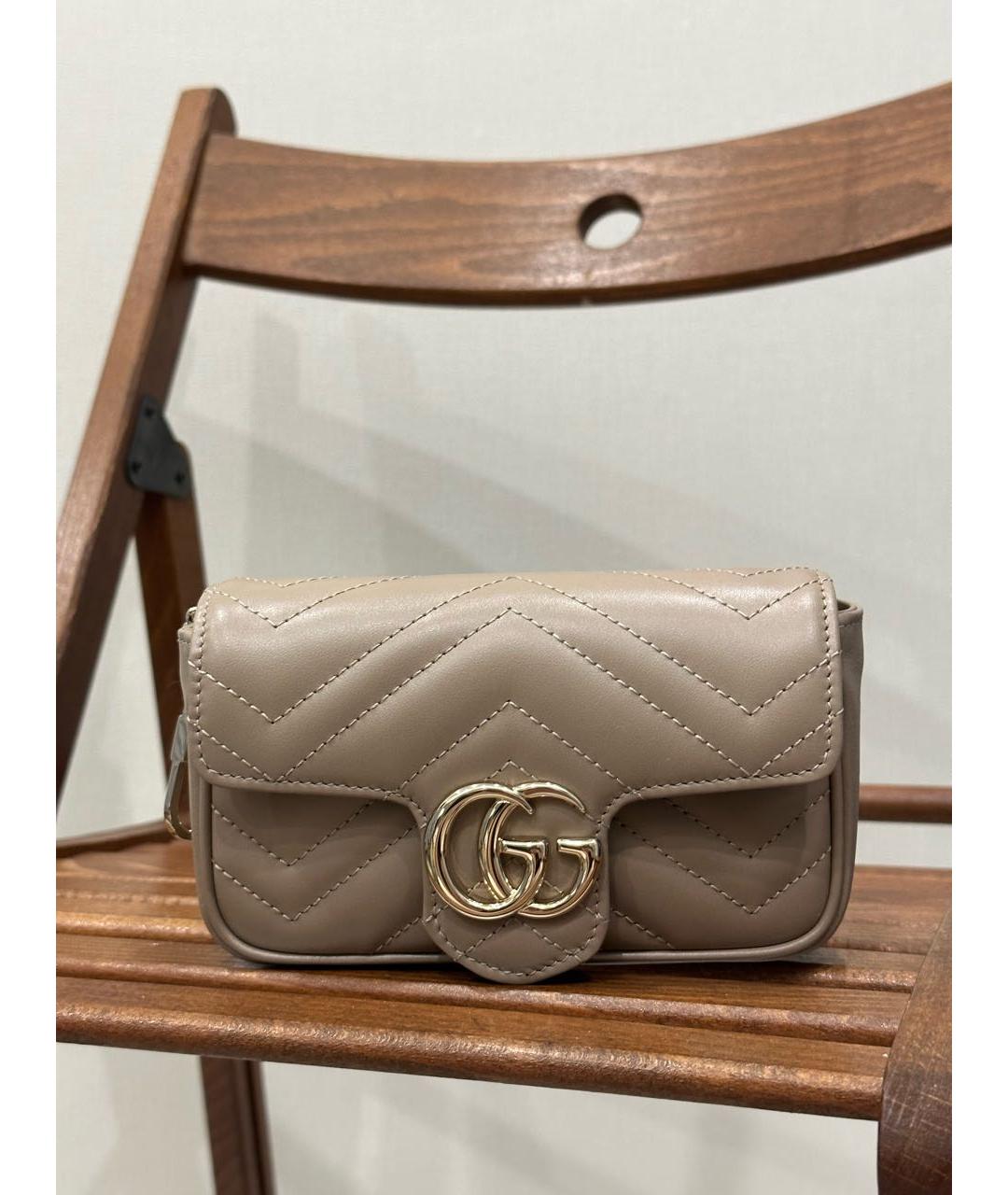 GUCCI Бежевая кожаная сумка через плечо, фото 6