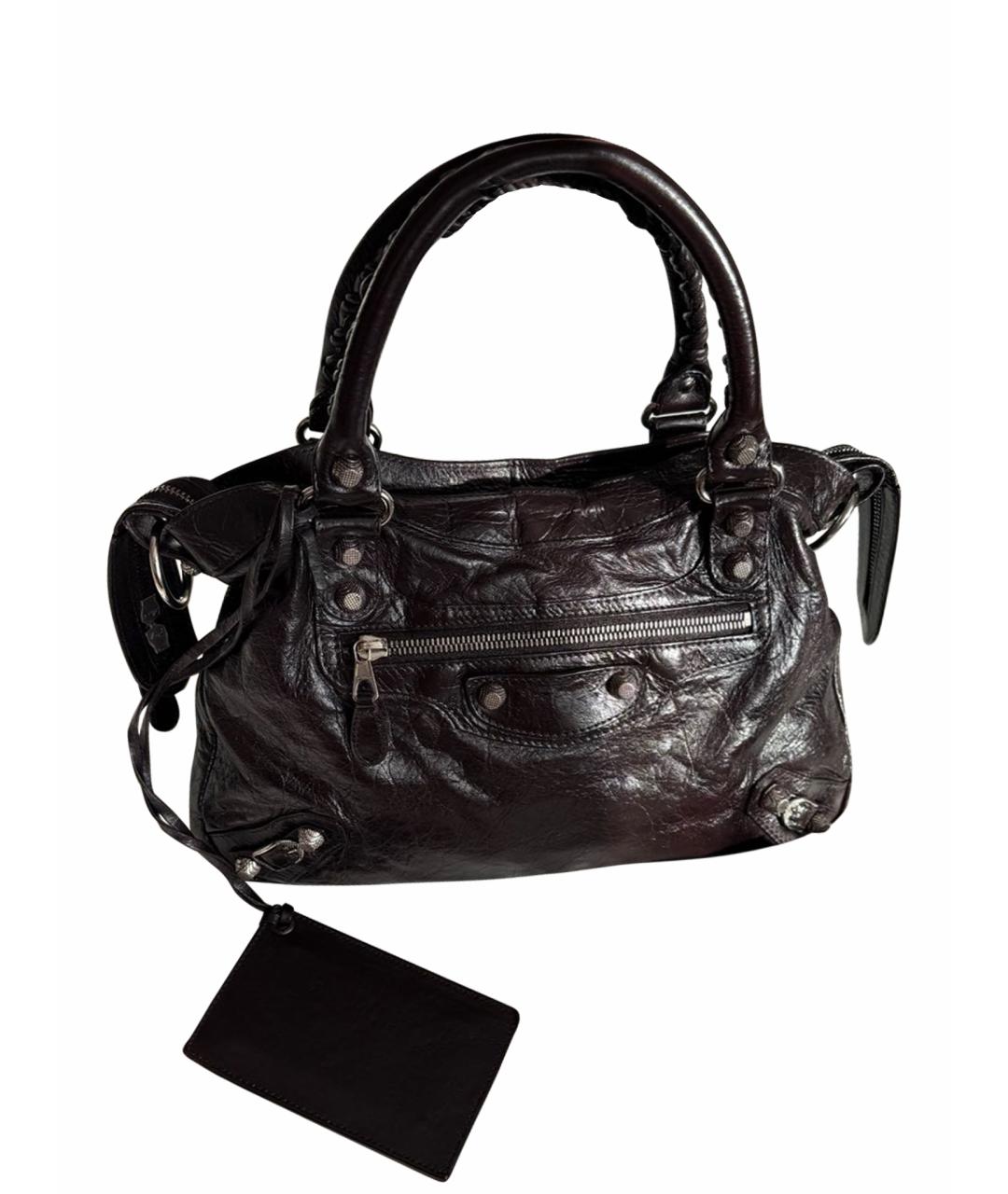 BALENCIAGA Коричневая кожаная сумка с короткими ручками, фото 1