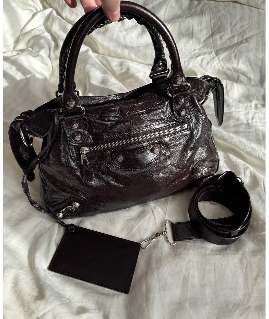 BALENCIAGA Коричневая кожаная сумка с короткими ручками, фото 7