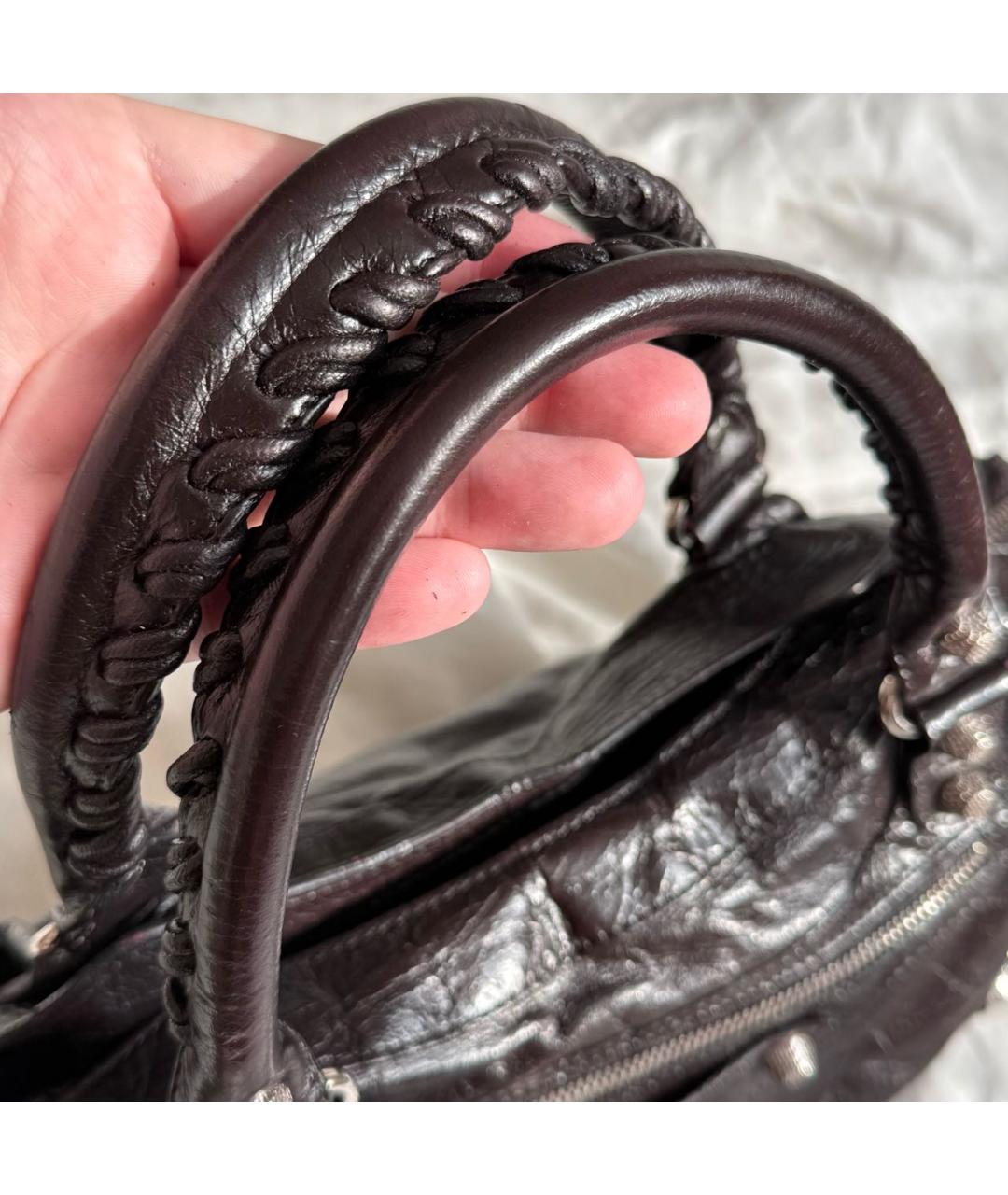 BALENCIAGA Коричневая кожаная сумка с короткими ручками, фото 3