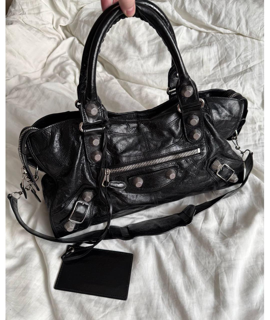 BALENCIAGA Черная кожаная сумка с короткими ручками, фото 7