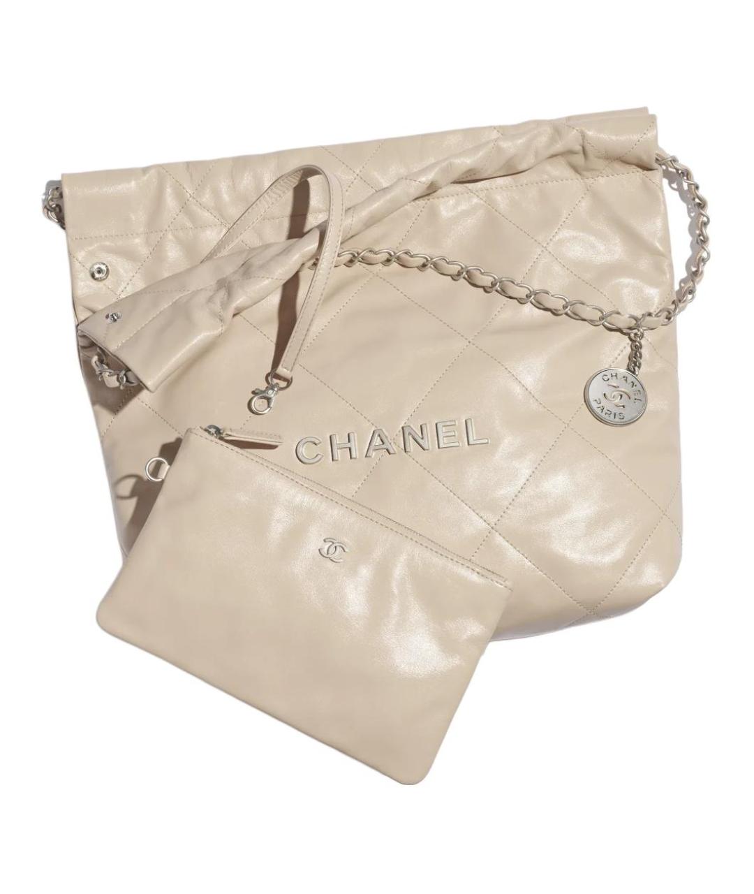 CHANEL Бежевая кожаная сумка через плечо, фото 3