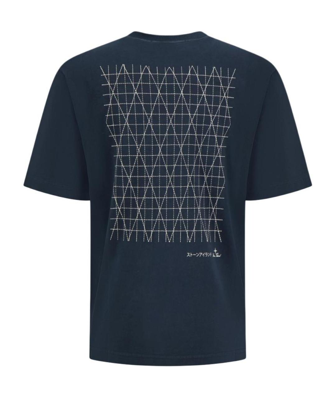 STONE ISLAND Темно-синяя хлопковая футболка, фото 2