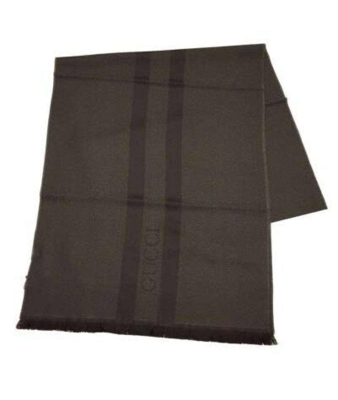 GUCCI Коричневый шерстяной шарф, фото 7