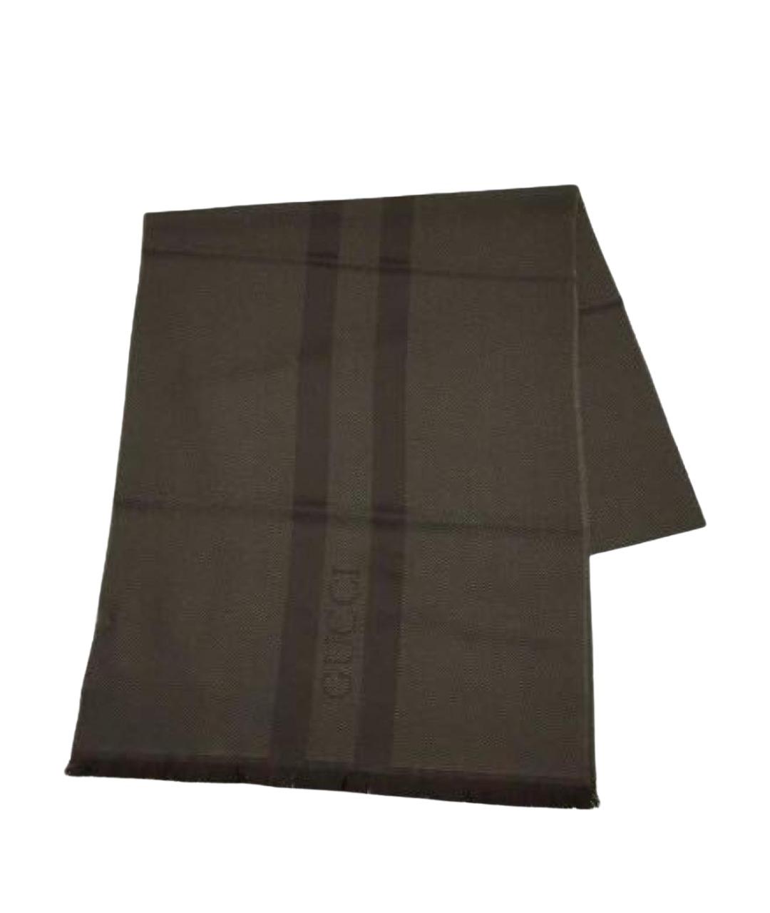GUCCI Коричневый шерстяной шарф, фото 1