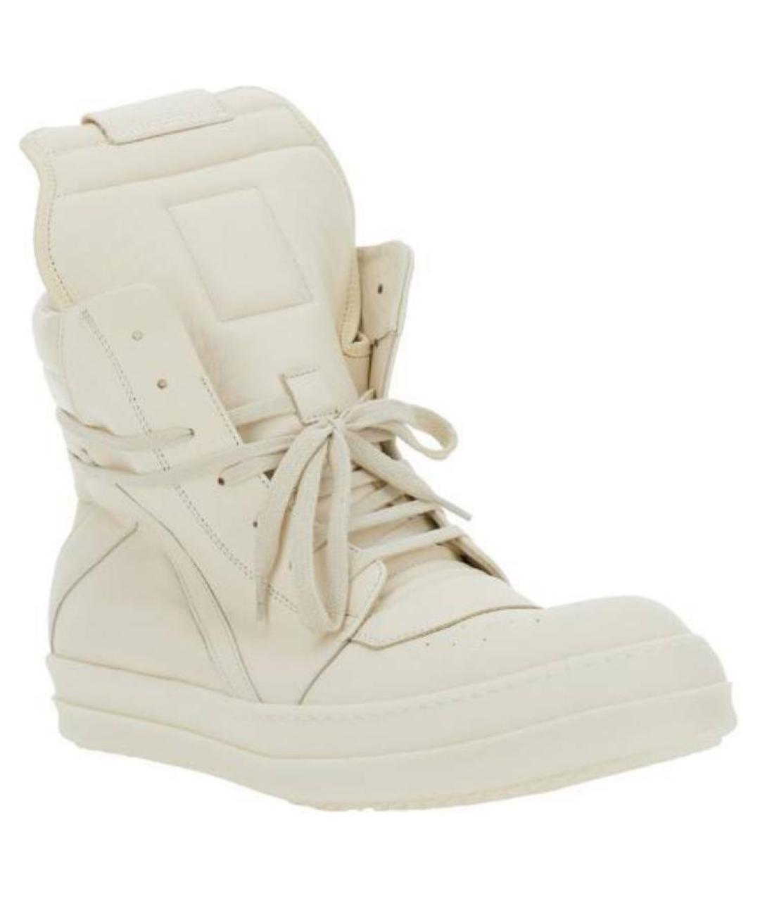 RICK OWENS Белые кожаные низкие кроссовки / кеды, фото 3