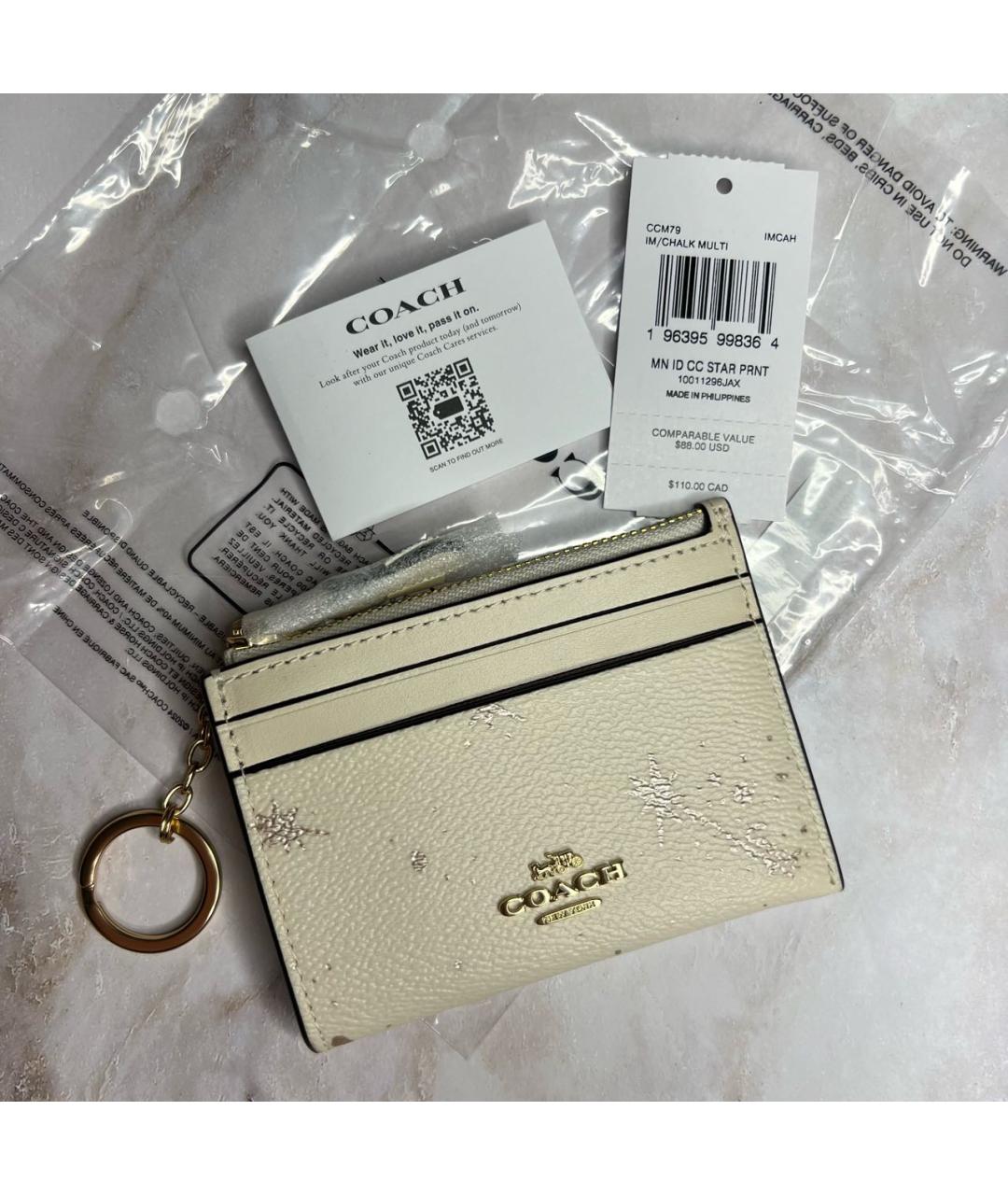 COACH Бежевый кожаный кардхолдер, фото 7