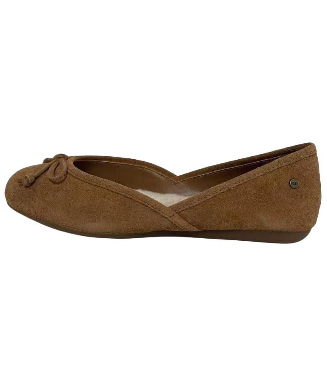 UGG AUSTRALIA Коричневые кожаные балетки, фото 2