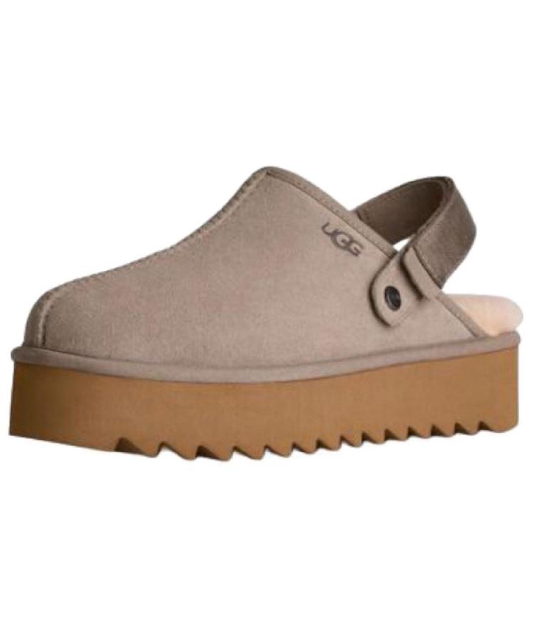 UGG Бежевые нубуковые мюли, фото 2