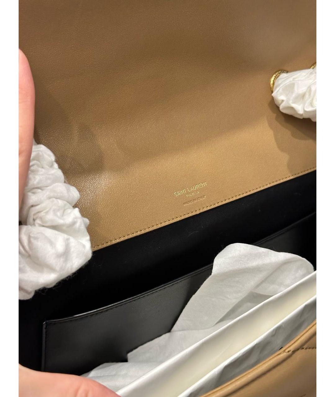 SAINT LAURENT Бежевая кожаная сумка через плечо, фото 5
