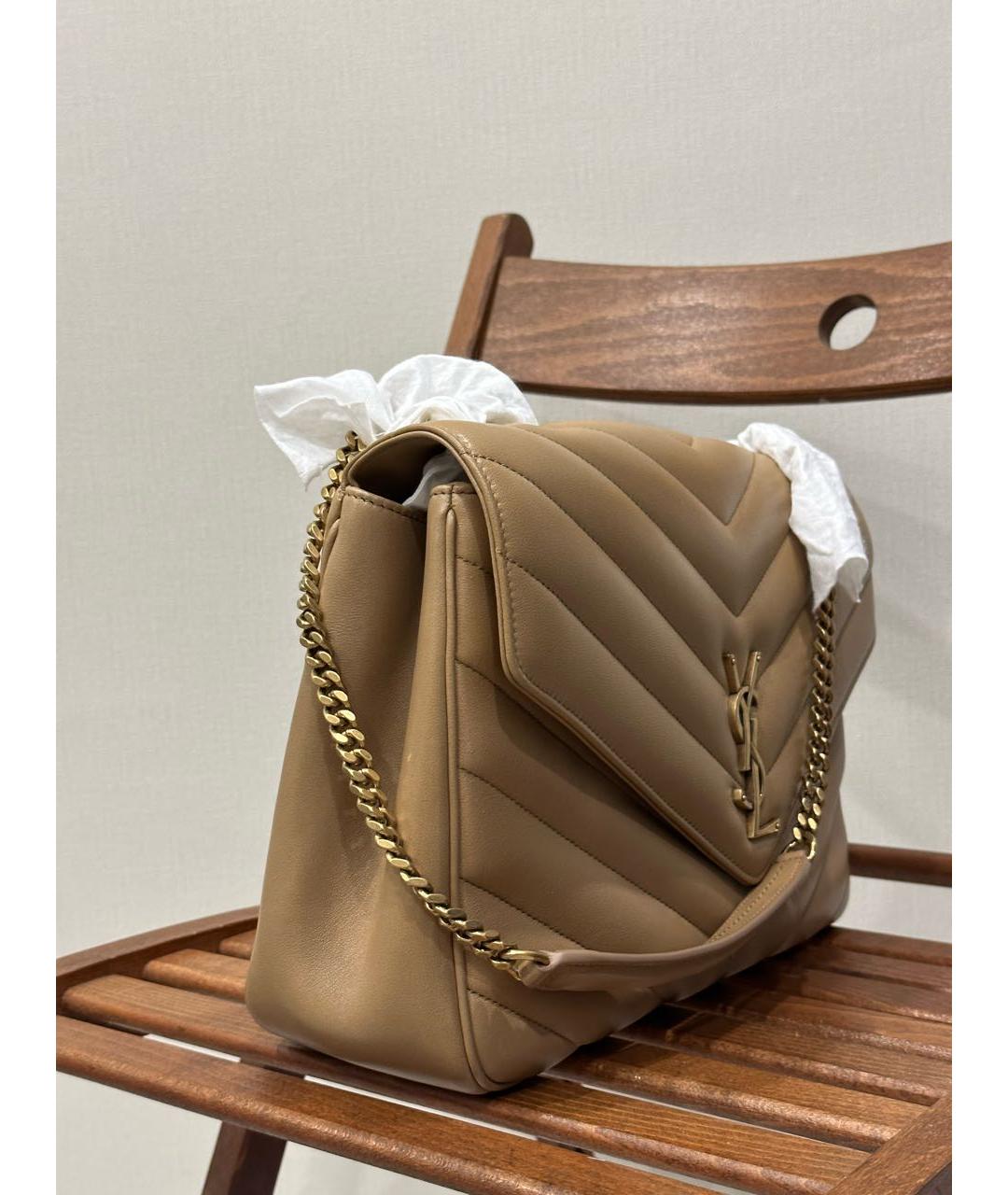 SAINT LAURENT Бежевая кожаная сумка через плечо, фото 2