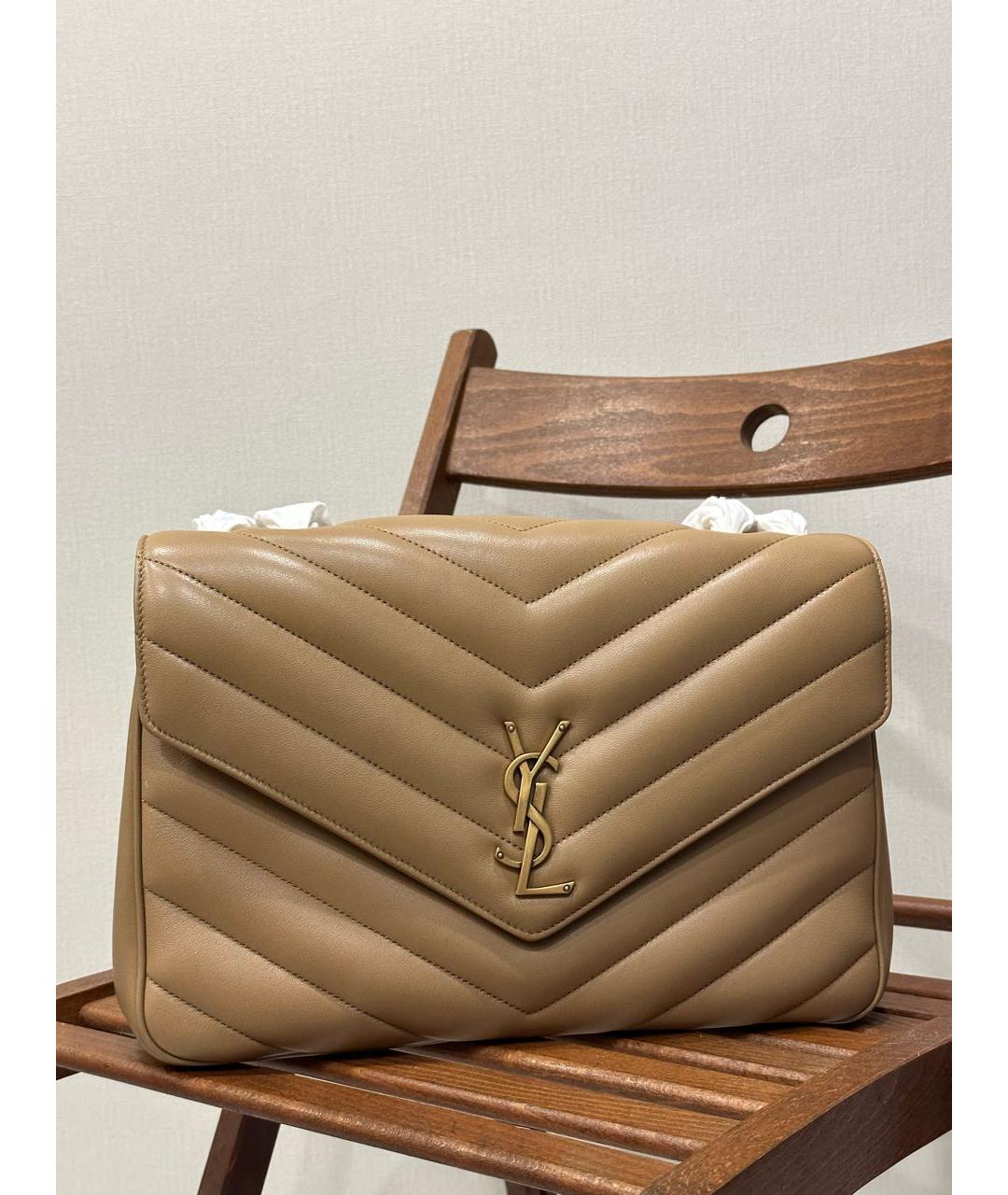 SAINT LAURENT Бежевая кожаная сумка через плечо, фото 7