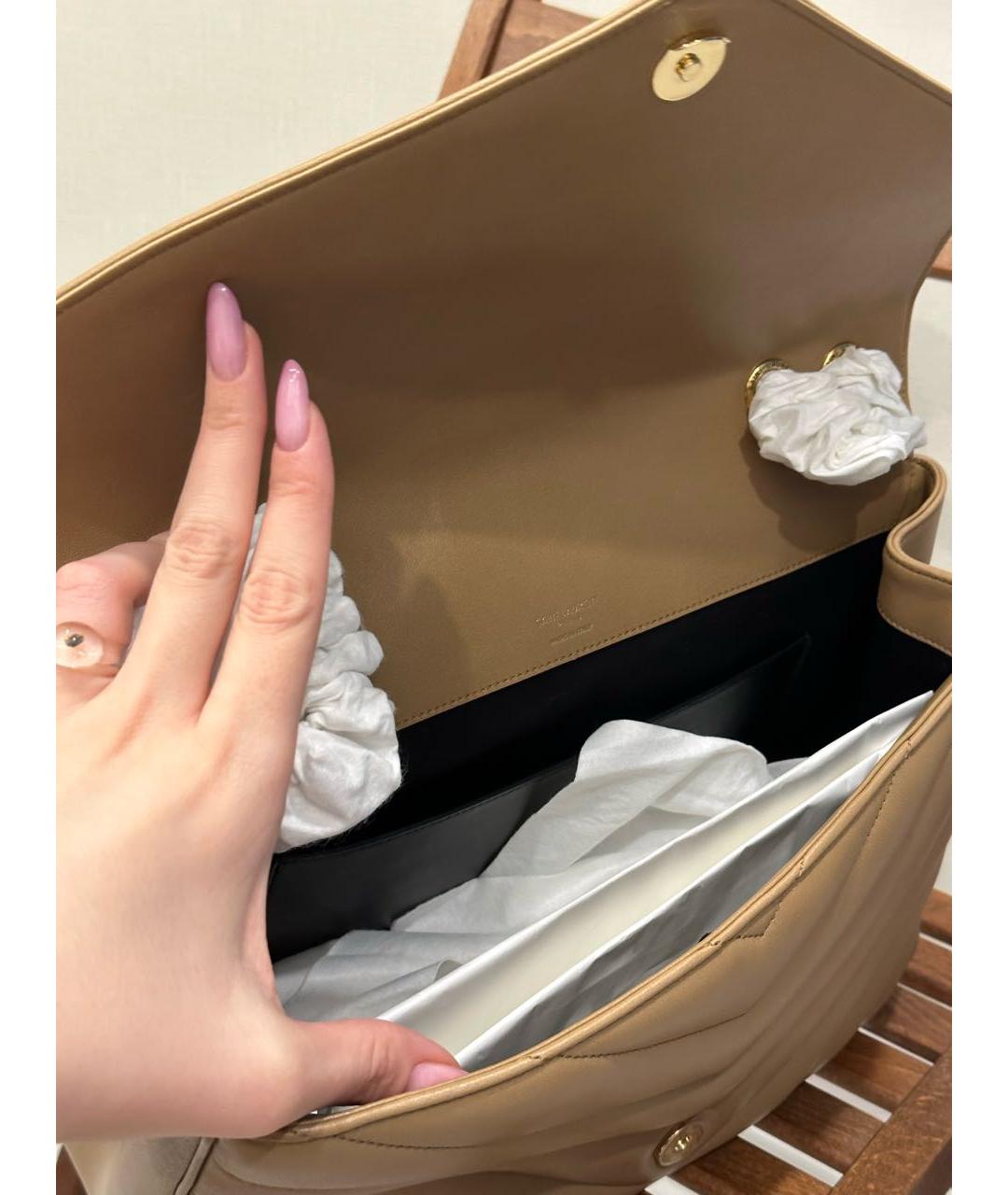 SAINT LAURENT Бежевая кожаная сумка через плечо, фото 6