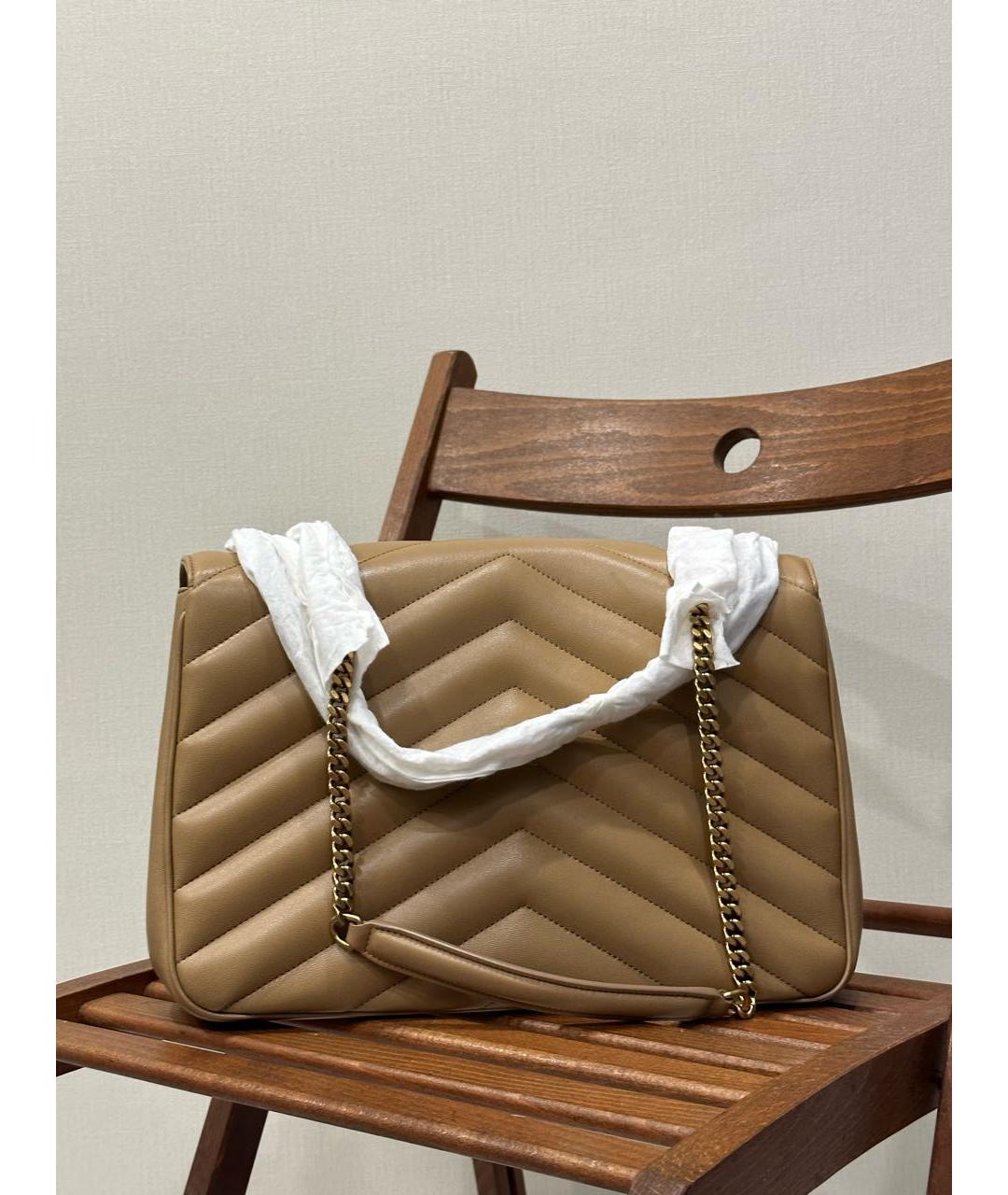 SAINT LAURENT Бежевая кожаная сумка через плечо, фото 3