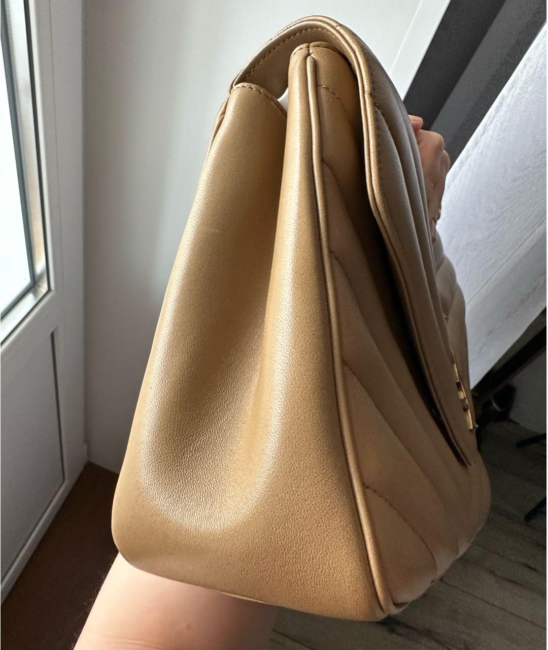 SAINT LAURENT Бежевая кожаная сумка через плечо, фото 5