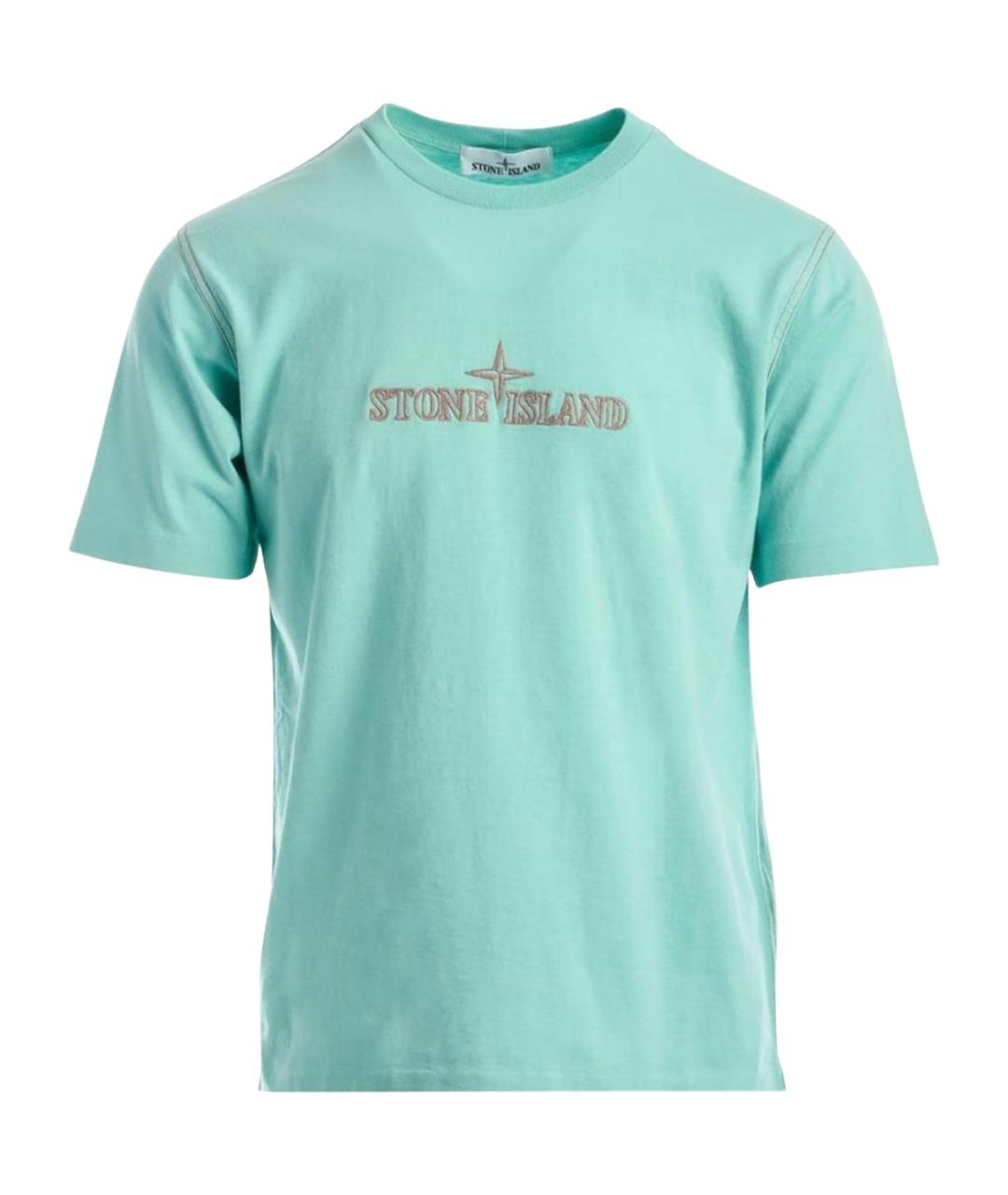 STONE ISLAND Бирюзовая хлопковая футболка, фото 1