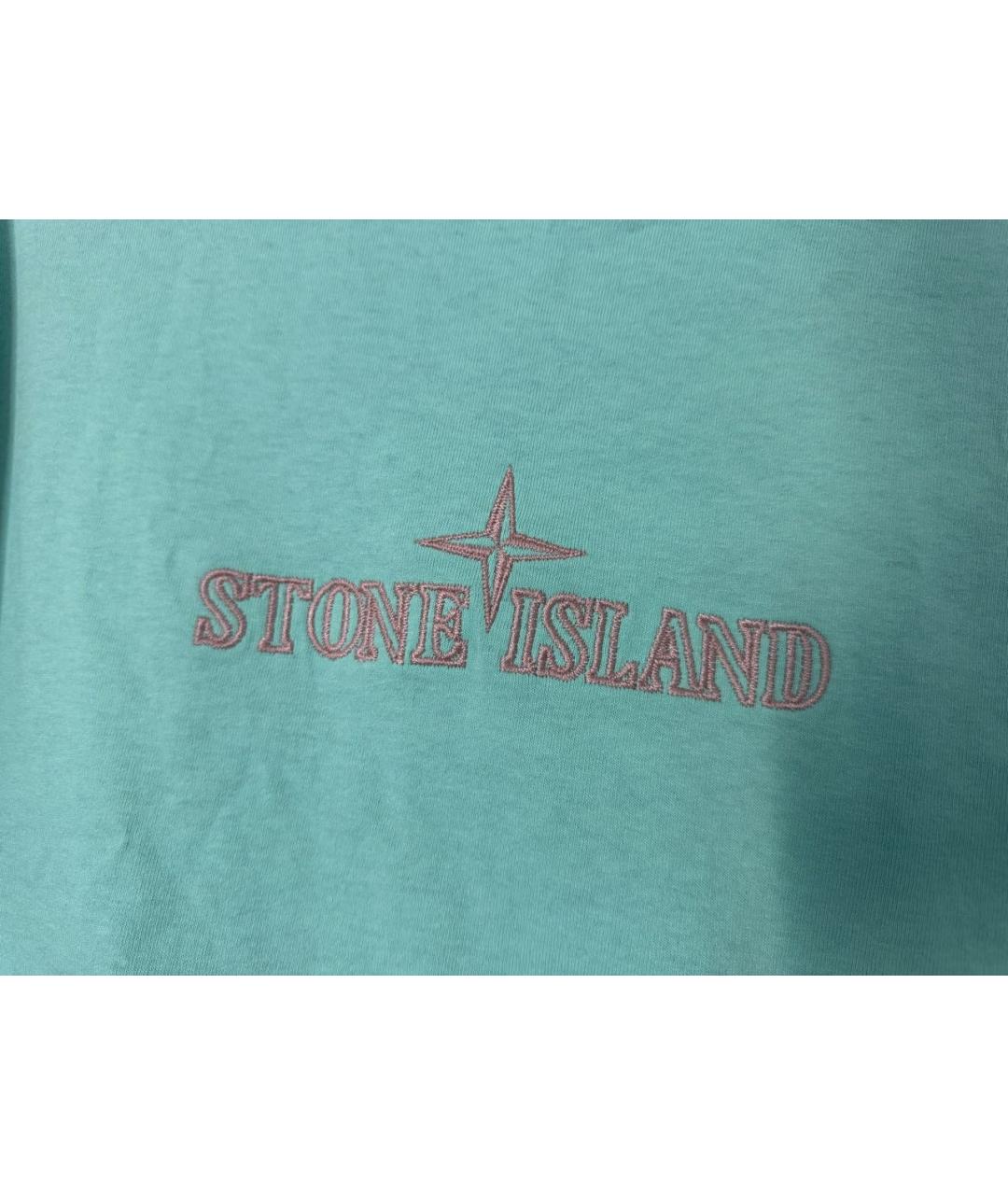 STONE ISLAND Бирюзовая хлопковая футболка, фото 4