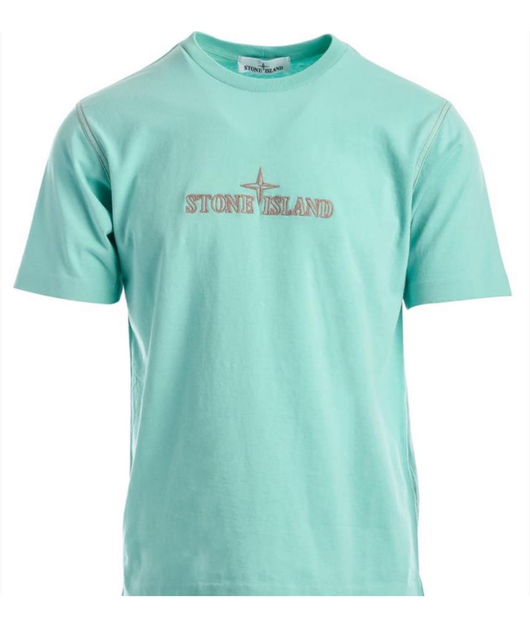 STONE ISLAND Бирюзовая хлопковая футболка, фото 9
