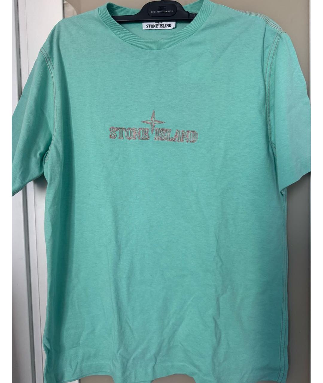 STONE ISLAND Бирюзовая хлопковая футболка, фото 2