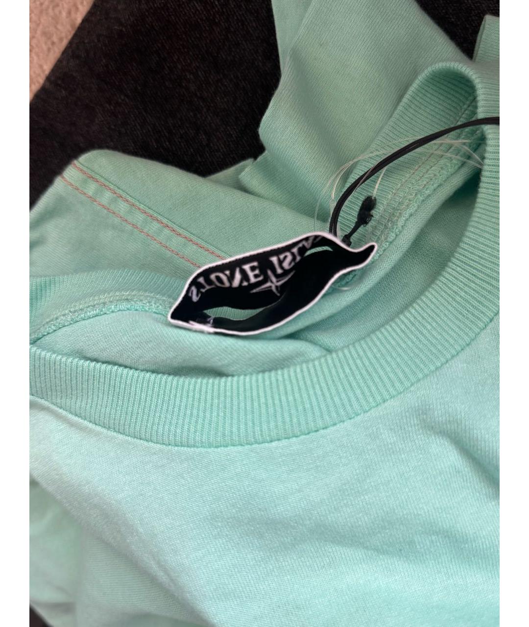 STONE ISLAND Бирюзовая хлопковая футболка, фото 8