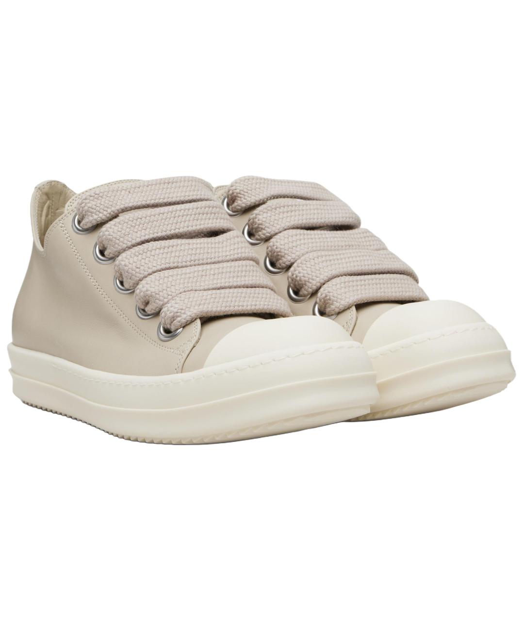 RICK OWENS Бежевые кожаные низкие кроссовки / кеды, фото 4