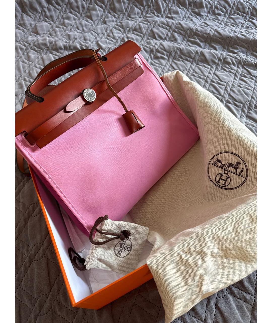 HERMES Розовая тканевая сумка через плечо, фото 2