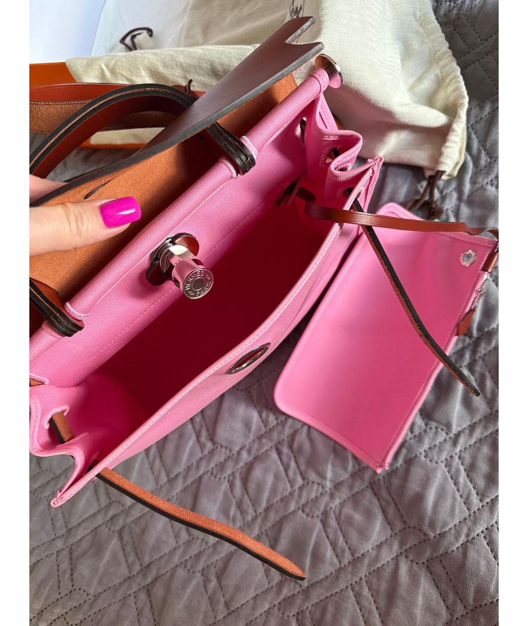 HERMES Розовая тканевая сумка через плечо, фото 4
