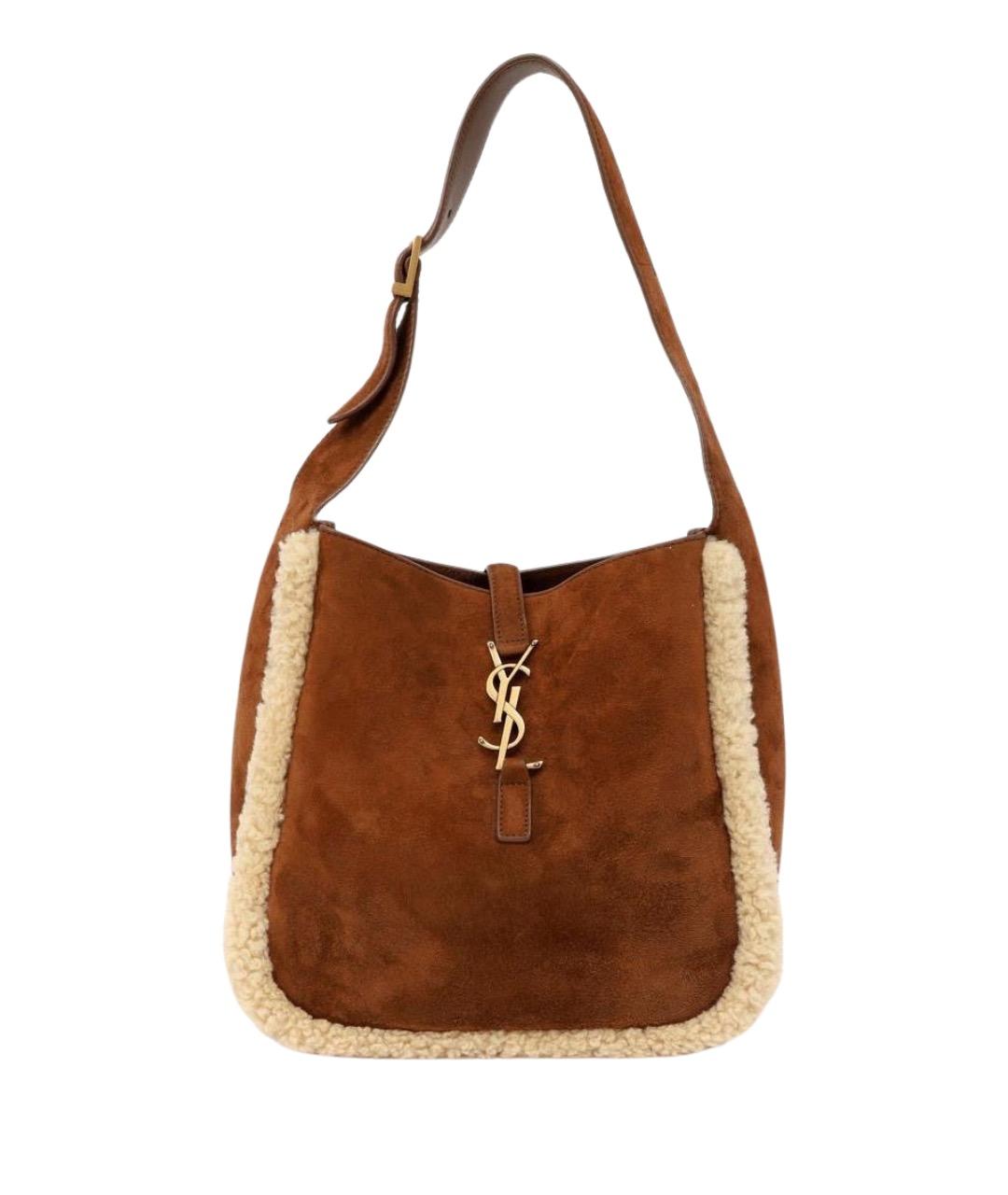 SAINT LAURENT Коричневая замшевая сумка через плечо, фото 1
