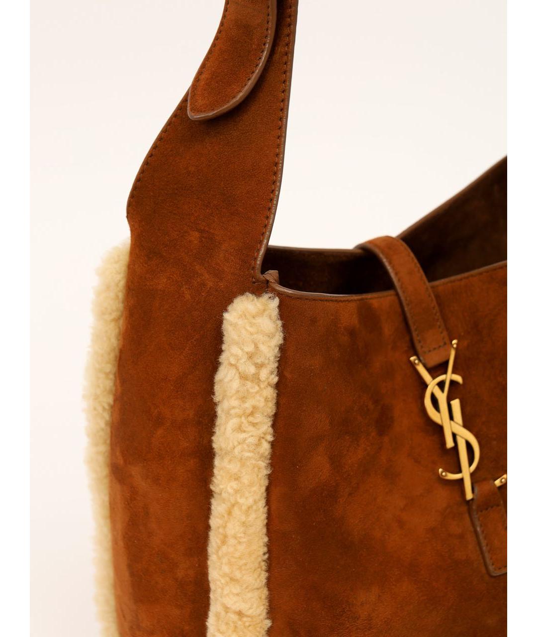 SAINT LAURENT Коричневая замшевая сумка через плечо, фото 5