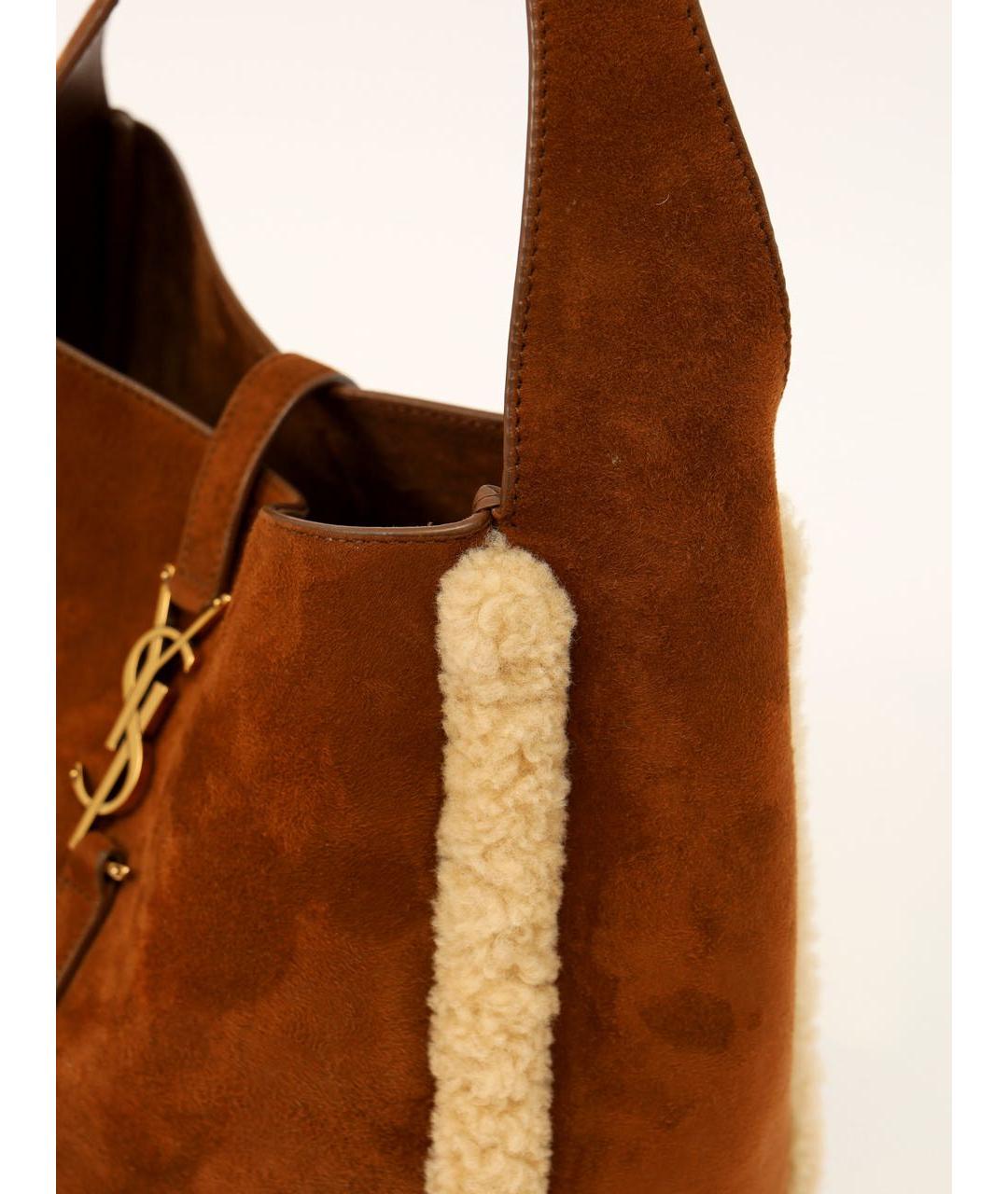 SAINT LAURENT Коричневая замшевая сумка через плечо, фото 6