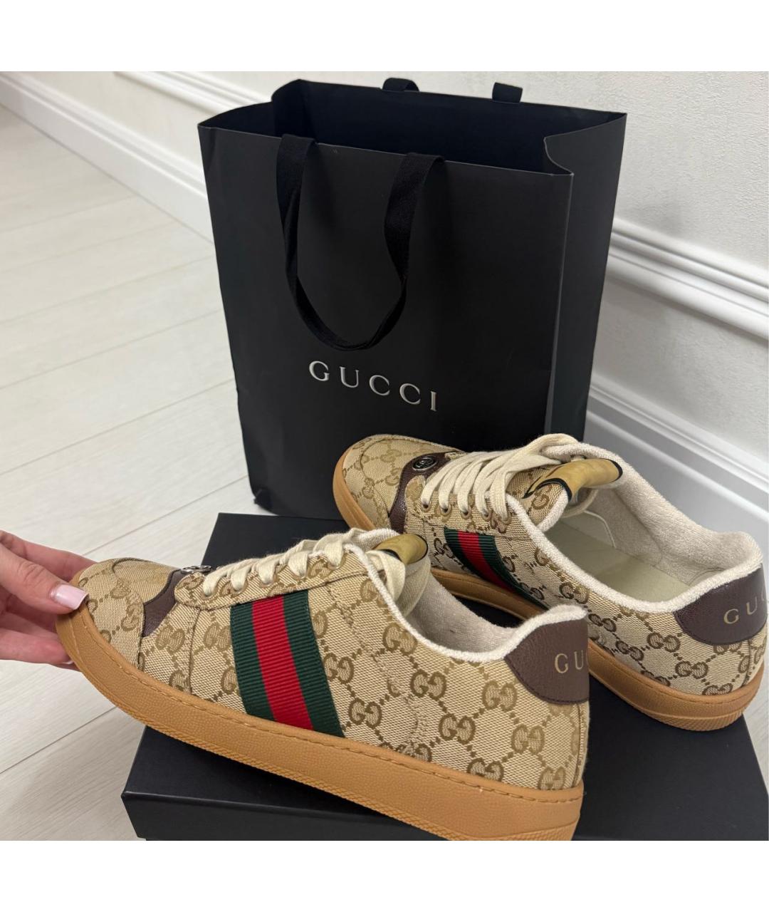 GUCCI Бежевые кеды, фото 4