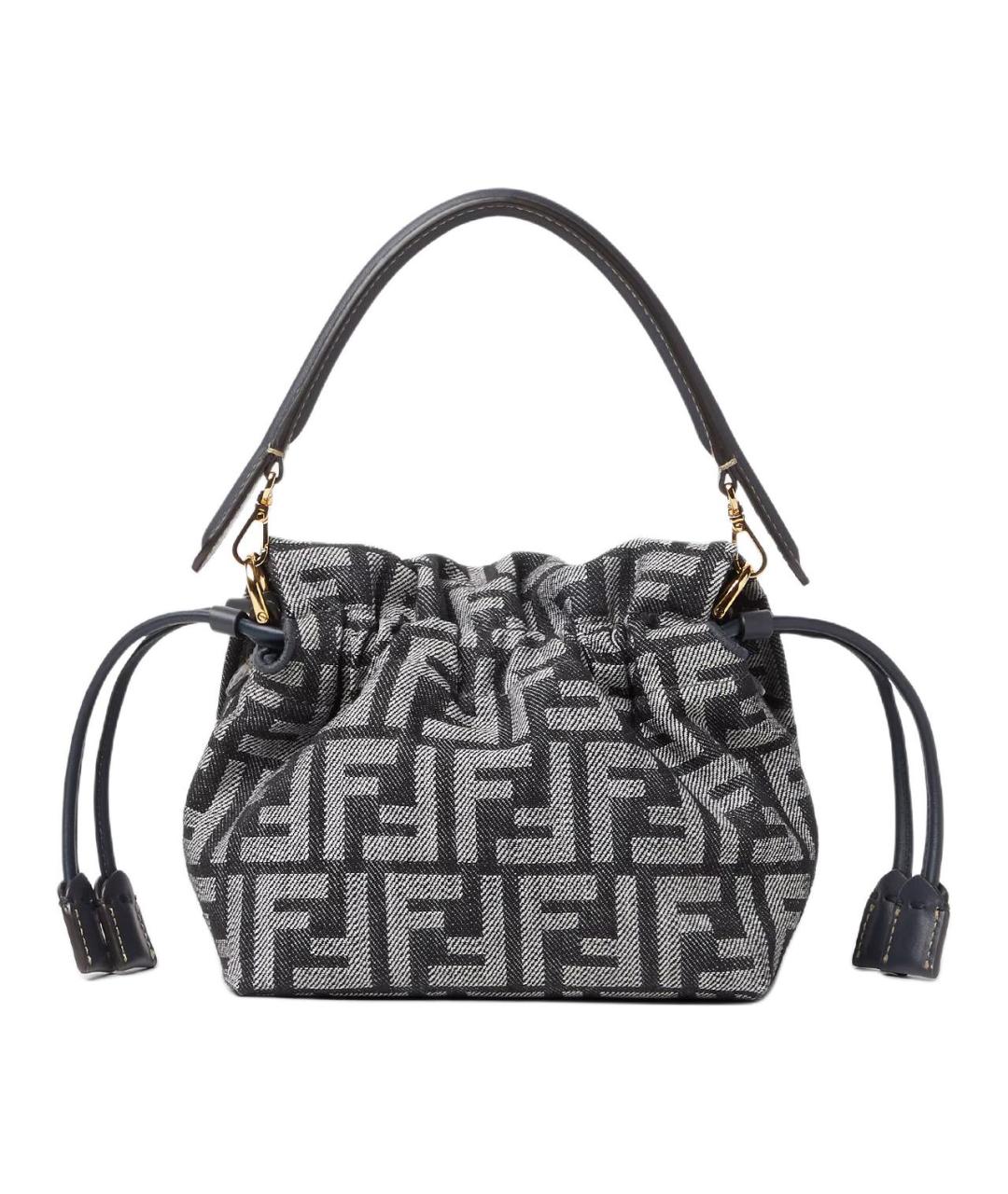 FENDI Темно-синяя тканевая сумка с короткими ручками, фото 3