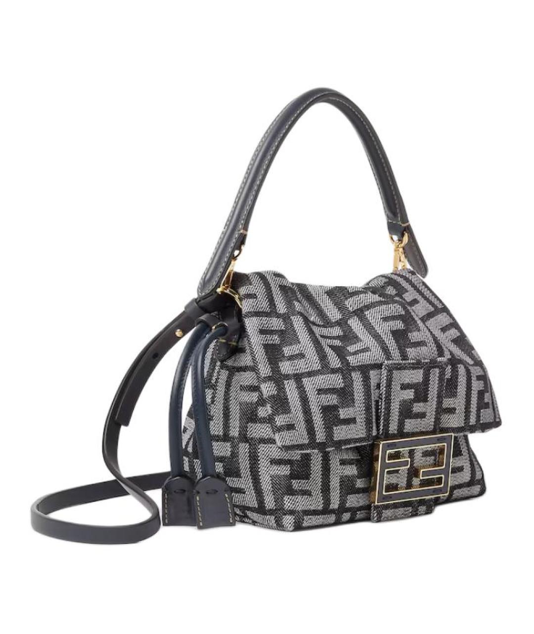 FENDI Темно-синяя тканевая сумка с короткими ручками, фото 2