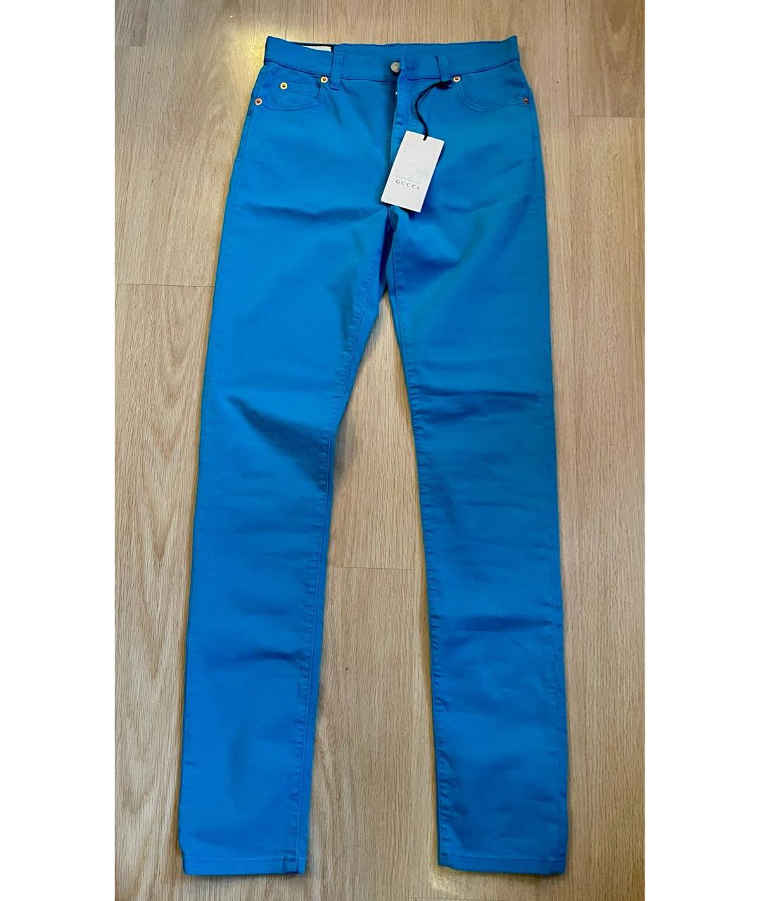 GUCCI Бирюзовые хлопковые брюки узкие, фото 9