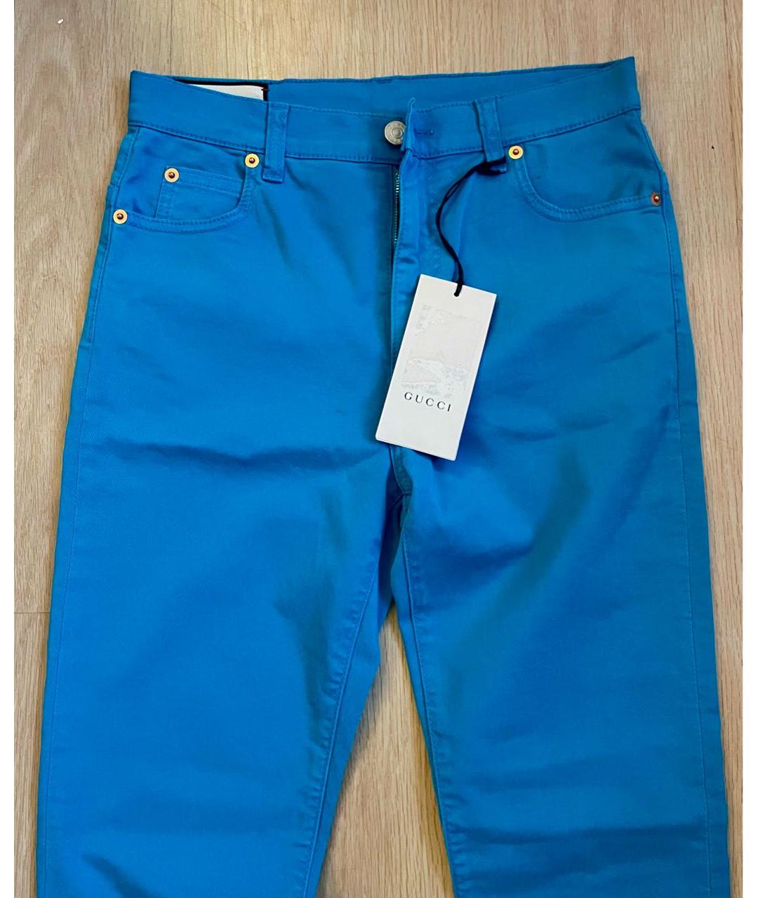 GUCCI Бирюзовые хлопковые брюки узкие, фото 3