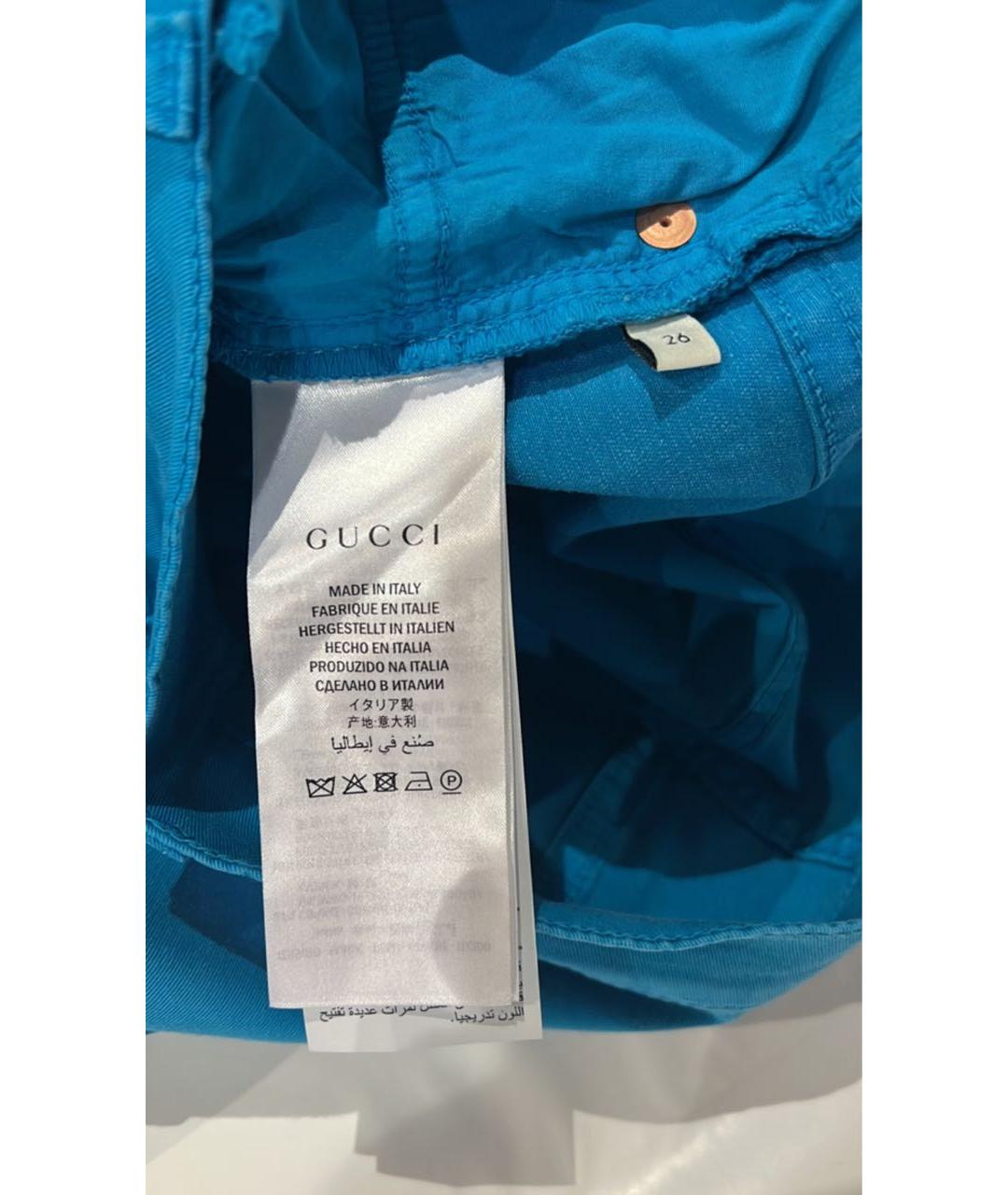 GUCCI Бирюзовые хлопковые брюки узкие, фото 6