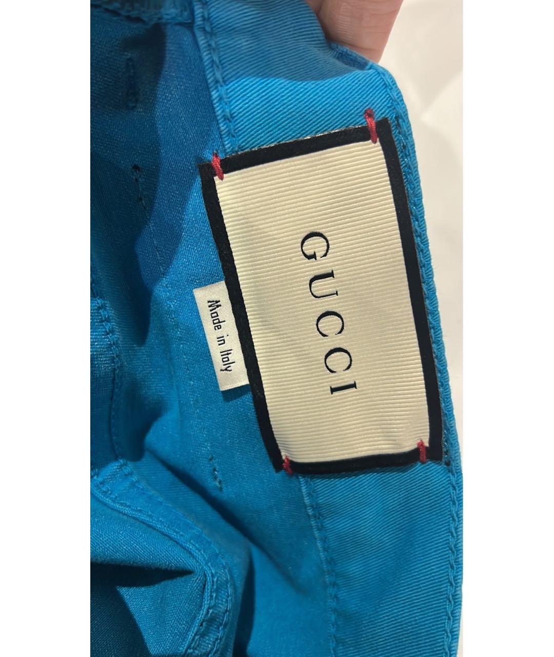 GUCCI Бирюзовые хлопковые брюки узкие, фото 4