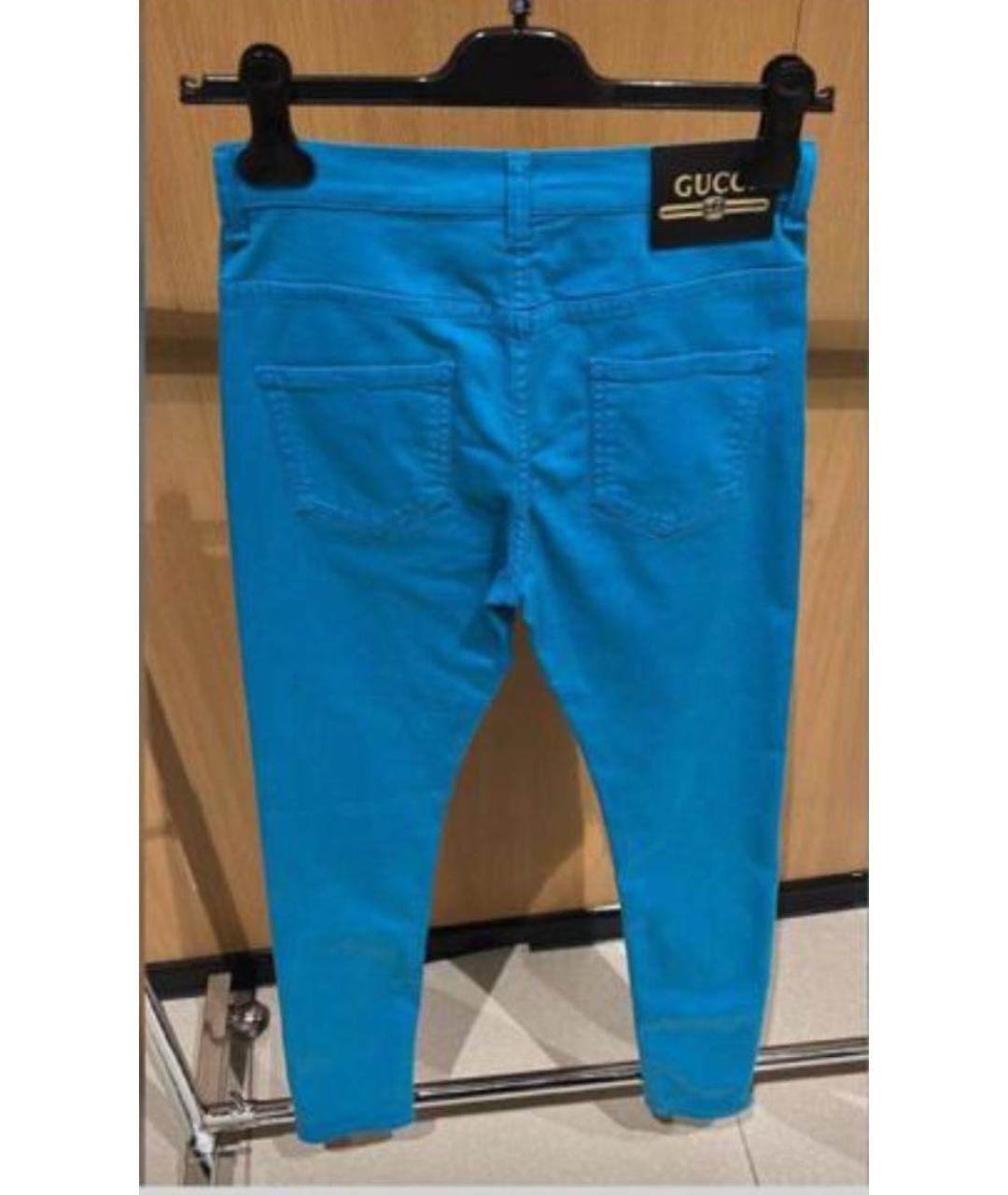 GUCCI Бирюзовые хлопковые брюки узкие, фото 2